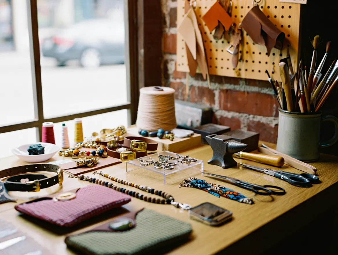 Artisan crafting accessories at workshop